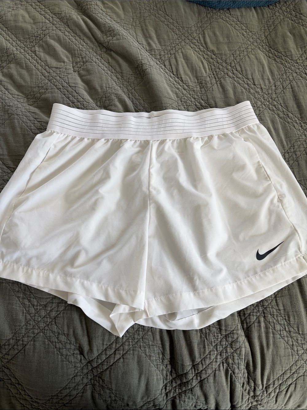 Nike Women's White Athletic Running Shorts with Black Swoosh